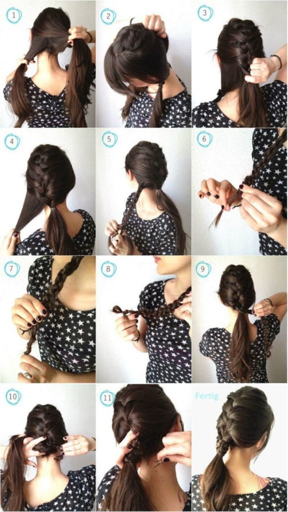 French braid and ponytail